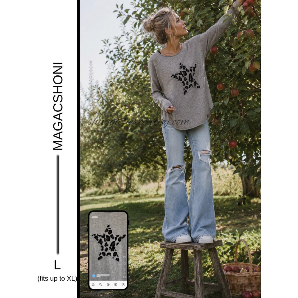 MSRP $168✨Magaschoni Leopard Star Cashmere Blend Sweater Size L (fits up to XL)✨